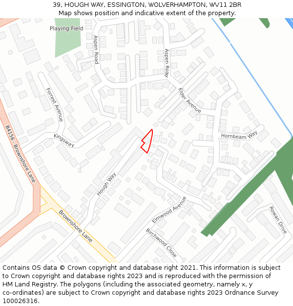 39, HOUGH WAY, ESSINGTON, WOLVERHAMPTON, WV11 2BR: Location map and indicative extent of plot