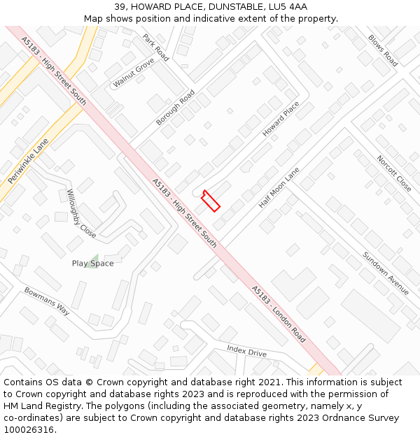 39, HOWARD PLACE, DUNSTABLE, LU5 4AA: Location map and indicative extent of plot