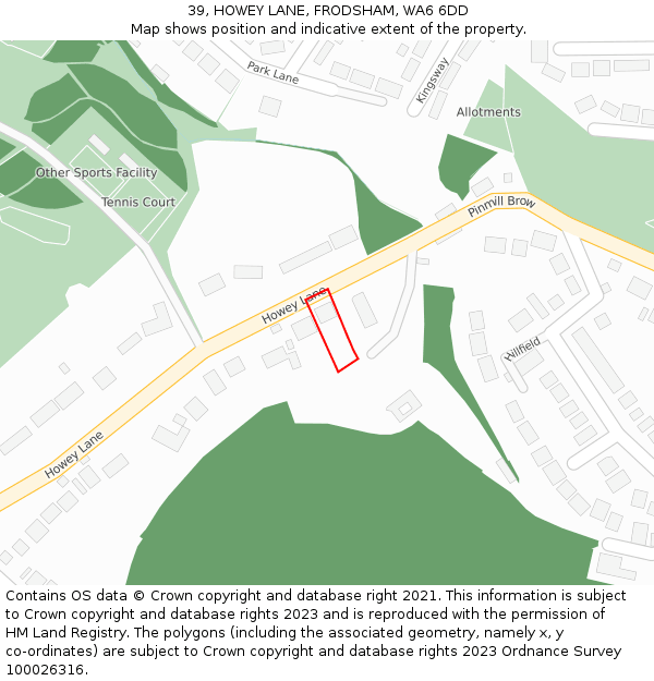 39, HOWEY LANE, FRODSHAM, WA6 6DD: Location map and indicative extent of plot