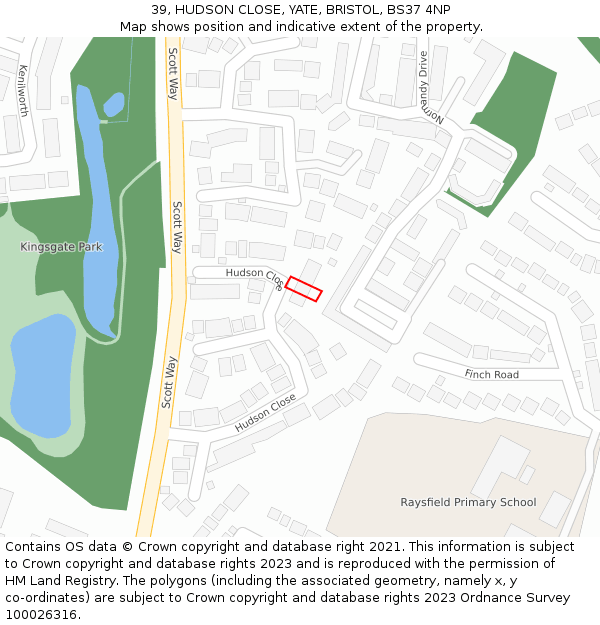 39, HUDSON CLOSE, YATE, BRISTOL, BS37 4NP: Location map and indicative extent of plot