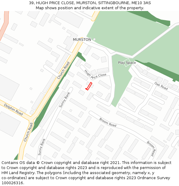 39, HUGH PRICE CLOSE, MURSTON, SITTINGBOURNE, ME10 3AS: Location map and indicative extent of plot