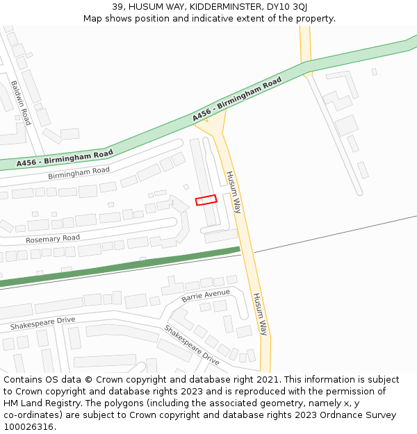 39, HUSUM WAY, KIDDERMINSTER, DY10 3QJ: Location map and indicative extent of plot