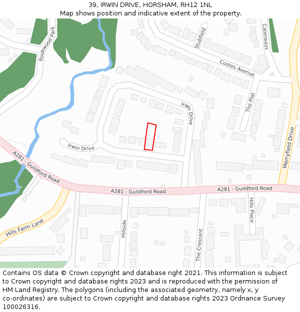 39, IRWIN DRIVE, HORSHAM, RH12 1NL: Location map and indicative extent of plot