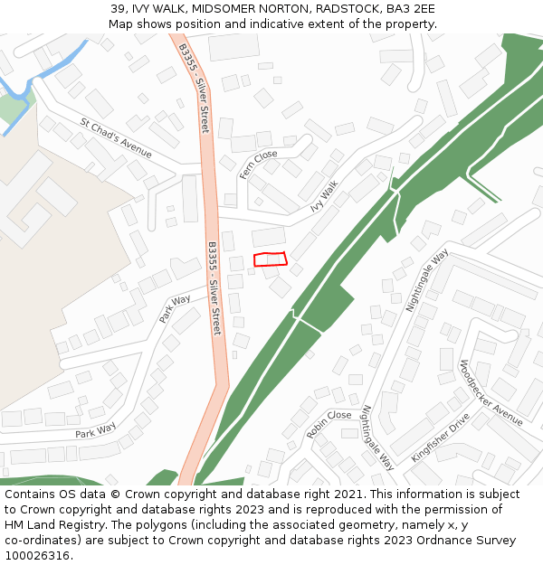 39, IVY WALK, MIDSOMER NORTON, RADSTOCK, BA3 2EE: Location map and indicative extent of plot