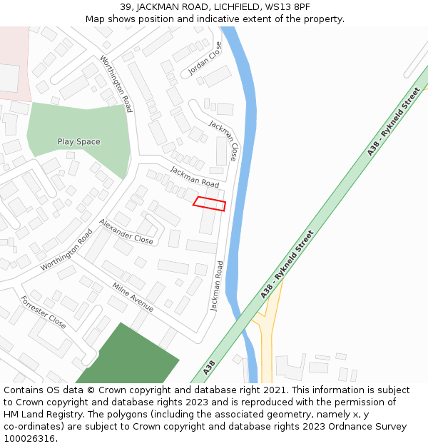 39, JACKMAN ROAD, LICHFIELD, WS13 8PF: Location map and indicative extent of plot