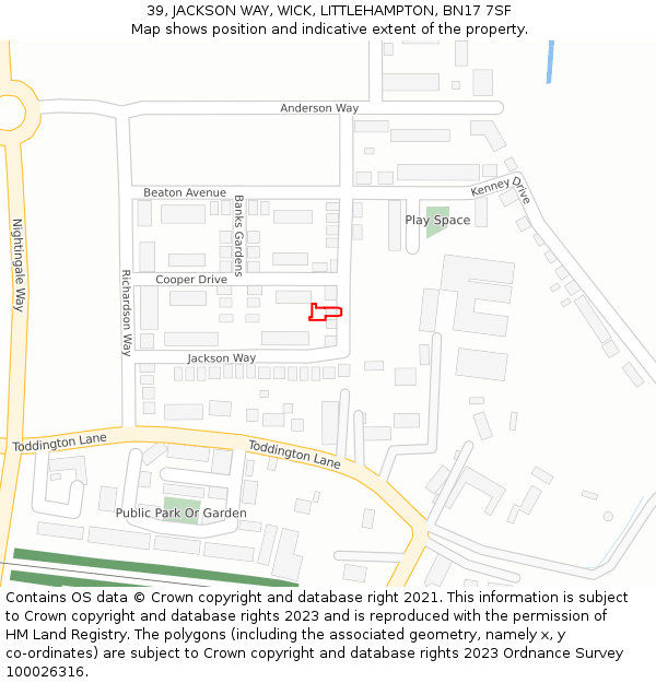 39, JACKSON WAY, WICK, LITTLEHAMPTON, BN17 7SF: Location map and indicative extent of plot