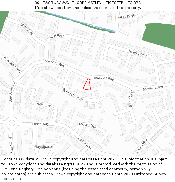 39, JEWSBURY WAY, THORPE ASTLEY, LEICESTER, LE3 3RR: Location map and indicative extent of plot