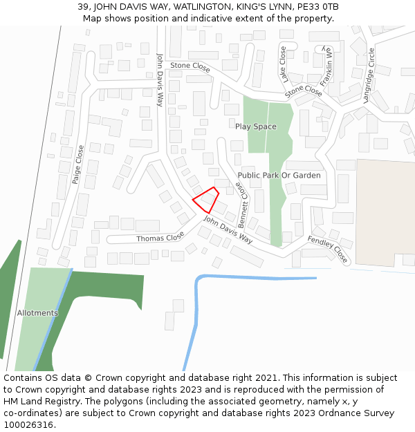 39, JOHN DAVIS WAY, WATLINGTON, KING'S LYNN, PE33 0TB: Location map and indicative extent of plot