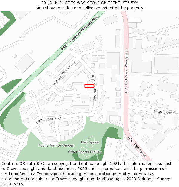 39, JOHN RHODES WAY, STOKE-ON-TRENT, ST6 5XA: Location map and indicative extent of plot