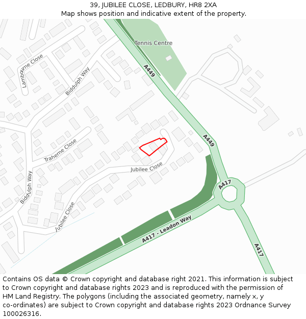 39, JUBILEE CLOSE, LEDBURY, HR8 2XA: Location map and indicative extent of plot