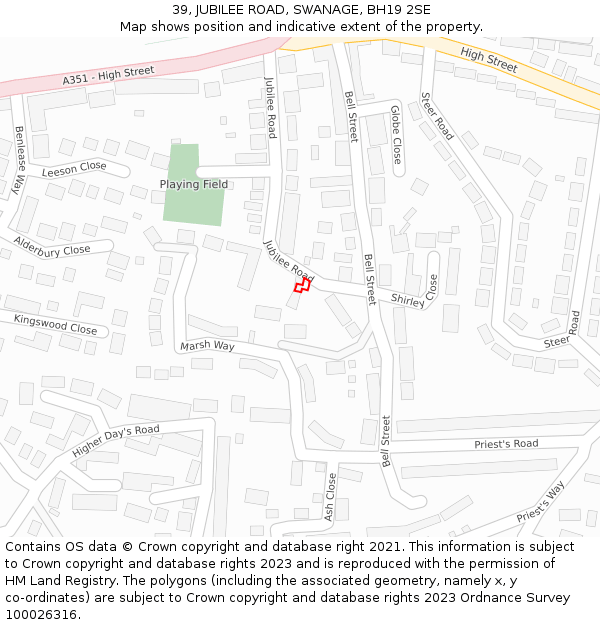39, JUBILEE ROAD, SWANAGE, BH19 2SE: Location map and indicative extent of plot
