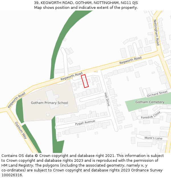 39, KEGWORTH ROAD, GOTHAM, NOTTINGHAM, NG11 0JS: Location map and indicative extent of plot