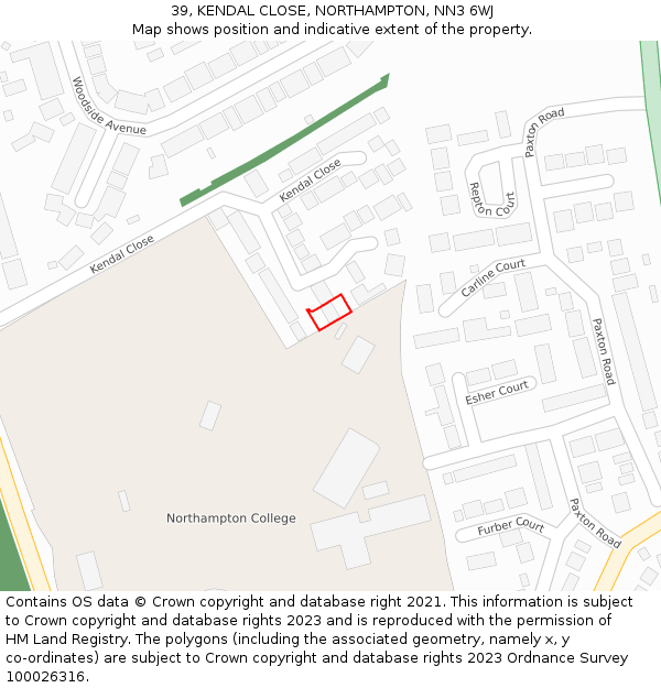 39, KENDAL CLOSE, NORTHAMPTON, NN3 6WJ: Location map and indicative extent of plot