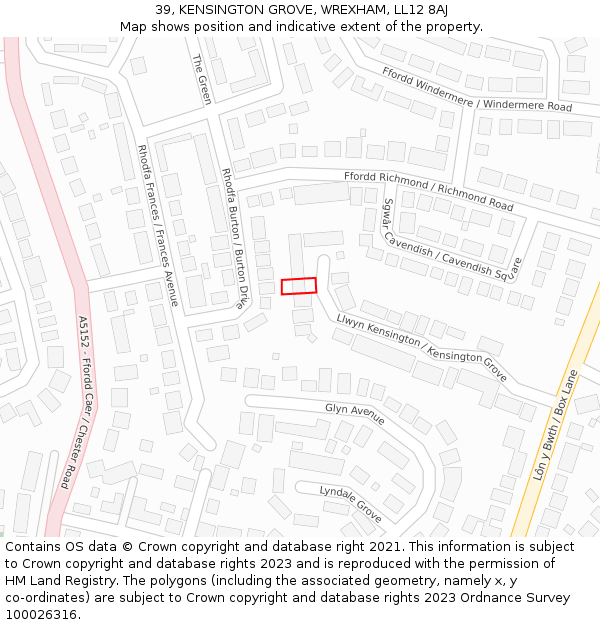 39, KENSINGTON GROVE, WREXHAM, LL12 8AJ: Location map and indicative extent of plot