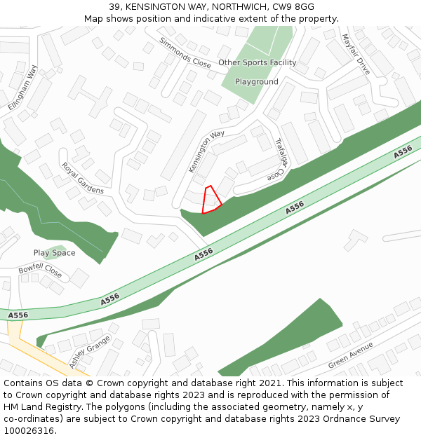 39, KENSINGTON WAY, NORTHWICH, CW9 8GG: Location map and indicative extent of plot