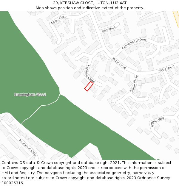 39, KERSHAW CLOSE, LUTON, LU3 4AT: Location map and indicative extent of plot