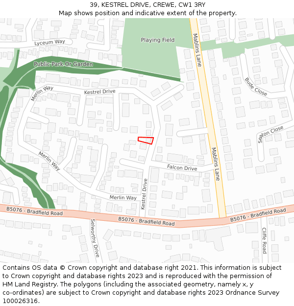 39, KESTREL DRIVE, CREWE, CW1 3RY: Location map and indicative extent of plot