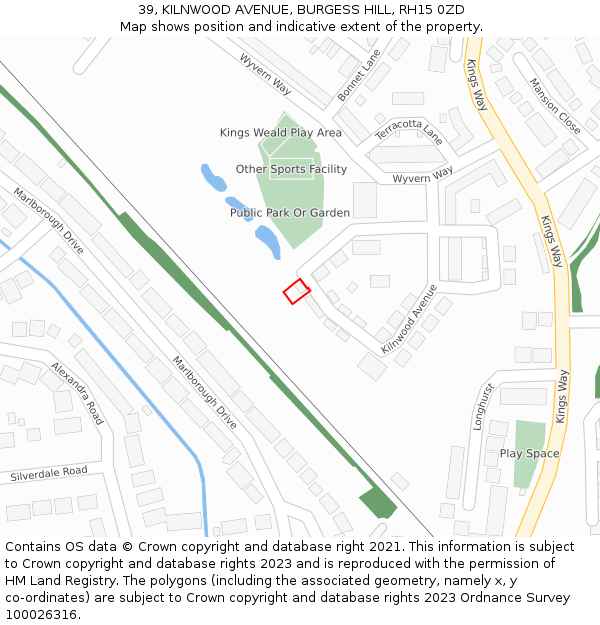 39, KILNWOOD AVENUE, BURGESS HILL, RH15 0ZD: Location map and indicative extent of plot