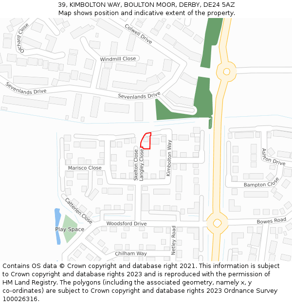 39, KIMBOLTON WAY, BOULTON MOOR, DERBY, DE24 5AZ: Location map and indicative extent of plot