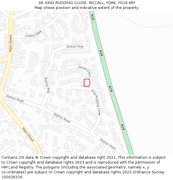 39, KING RUDDING CLOSE, RICCALL, YORK, YO19 6RY: Location map and indicative extent of plot