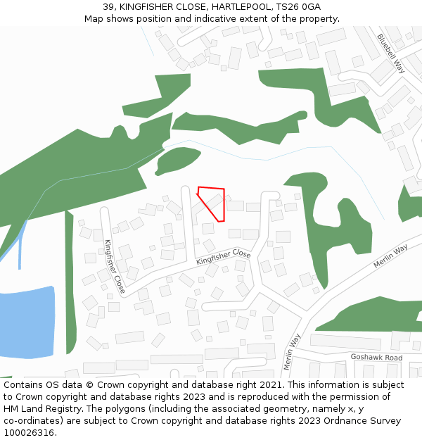 39, KINGFISHER CLOSE, HARTLEPOOL, TS26 0GA: Location map and indicative extent of plot