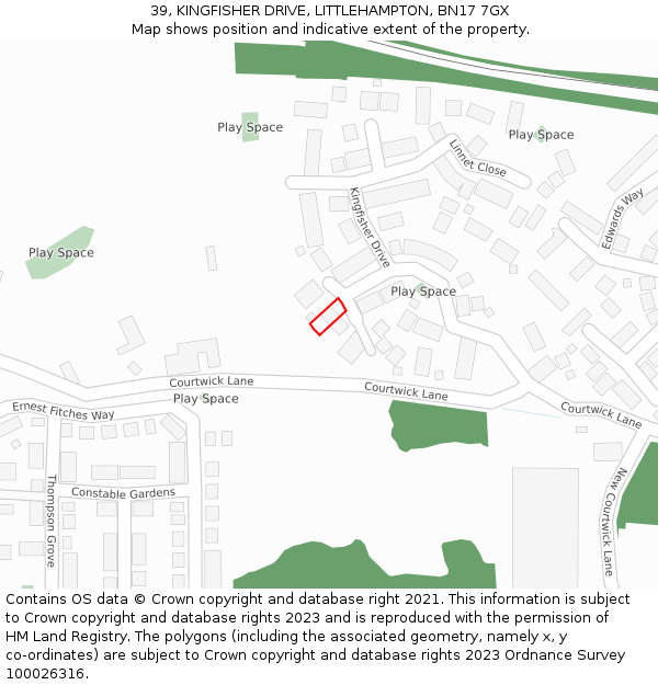 39, KINGFISHER DRIVE, LITTLEHAMPTON, BN17 7GX: Location map and indicative extent of plot