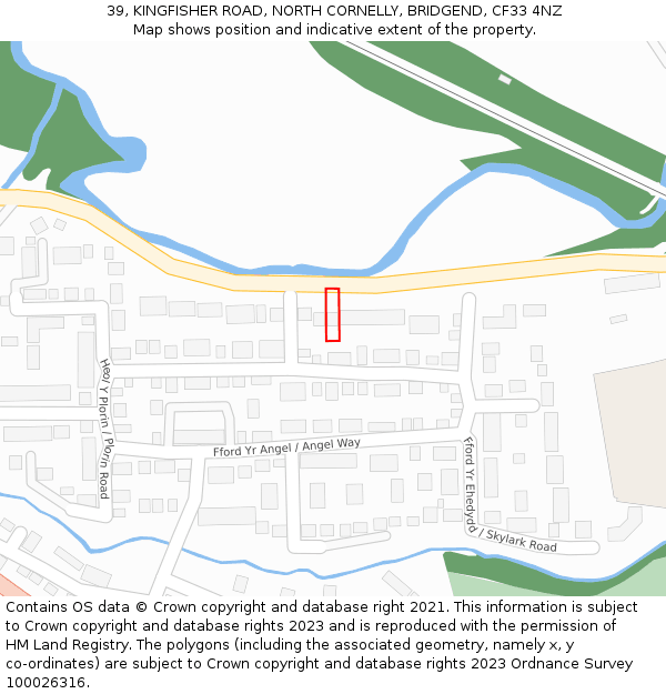 39, KINGFISHER ROAD, NORTH CORNELLY, BRIDGEND, CF33 4NZ: Location map and indicative extent of plot