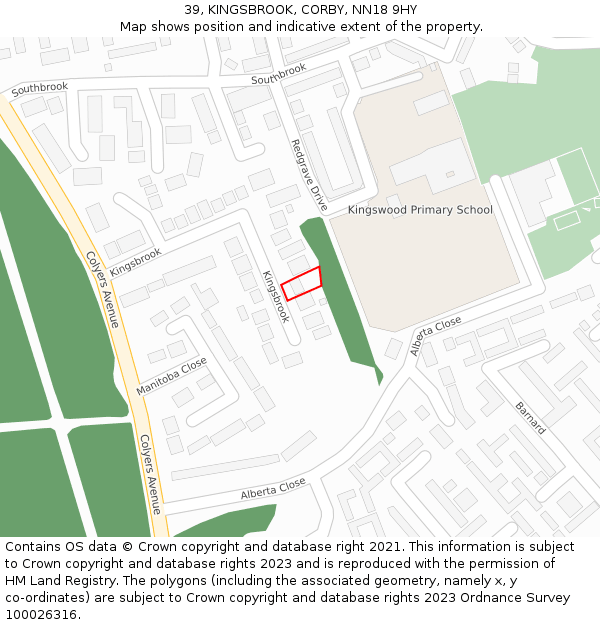 39, KINGSBROOK, CORBY, NN18 9HY: Location map and indicative extent of plot