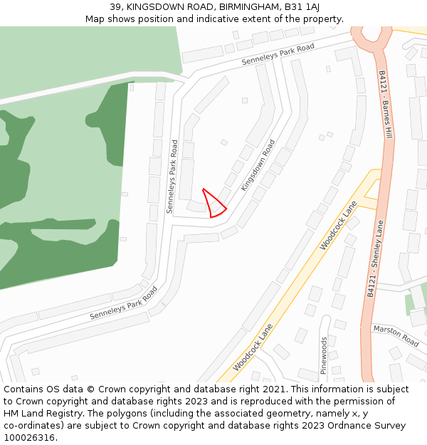 39, KINGSDOWN ROAD, BIRMINGHAM, B31 1AJ: Location map and indicative extent of plot