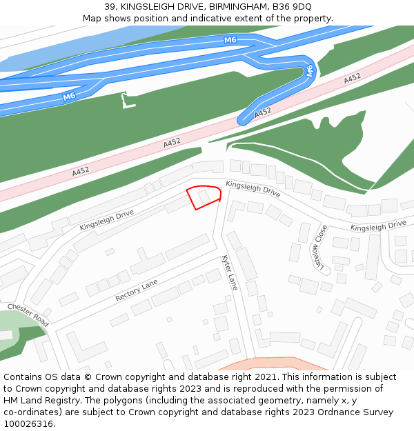 39, KINGSLEIGH DRIVE, BIRMINGHAM, B36 9DQ: Location map and indicative extent of plot