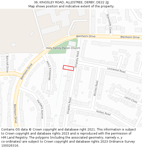 39, KINGSLEY ROAD, ALLESTREE, DERBY, DE22 2JJ: Location map and indicative extent of plot