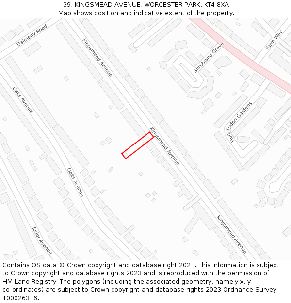 39, KINGSMEAD AVENUE, WORCESTER PARK, KT4 8XA: Location map and indicative extent of plot