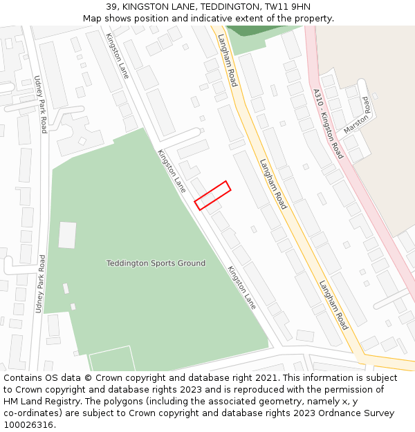 39, KINGSTON LANE, TEDDINGTON, TW11 9HN: Location map and indicative extent of plot