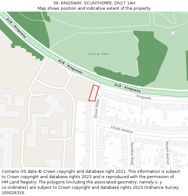 39, KINGSWAY, SCUNTHORPE, DN17 1AH: Location map and indicative extent of plot