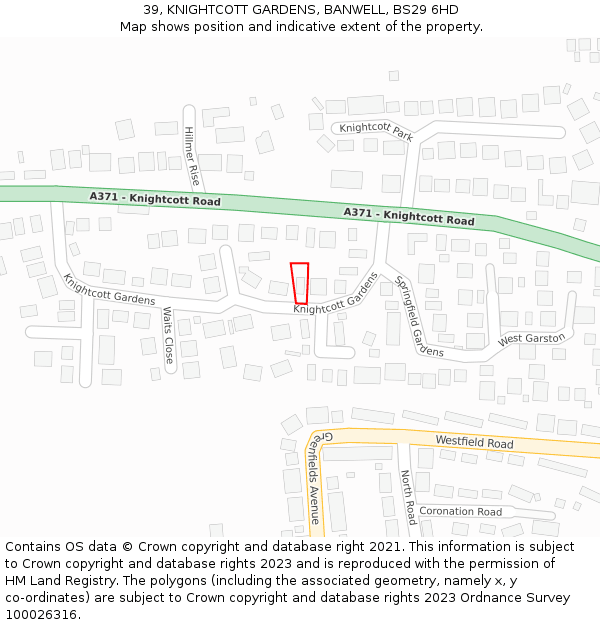 39, KNIGHTCOTT GARDENS, BANWELL, BS29 6HD: Location map and indicative extent of plot