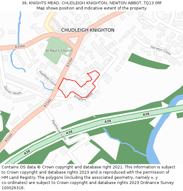 39, KNIGHTS MEAD, CHUDLEIGH KNIGHTON, NEWTON ABBOT, TQ13 0RF: Location map and indicative extent of plot