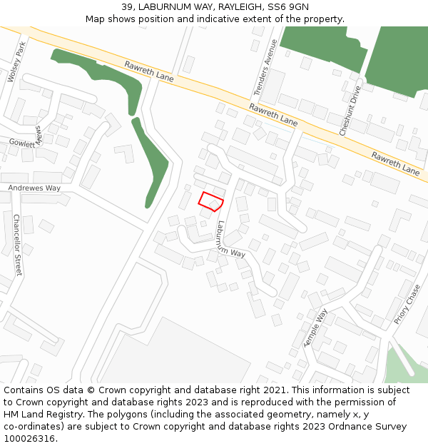 39, LABURNUM WAY, RAYLEIGH, SS6 9GN: Location map and indicative extent of plot