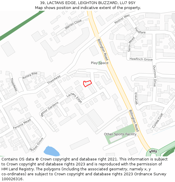 39, LACTANS EDGE, LEIGHTON BUZZARD, LU7 9SY: Location map and indicative extent of plot