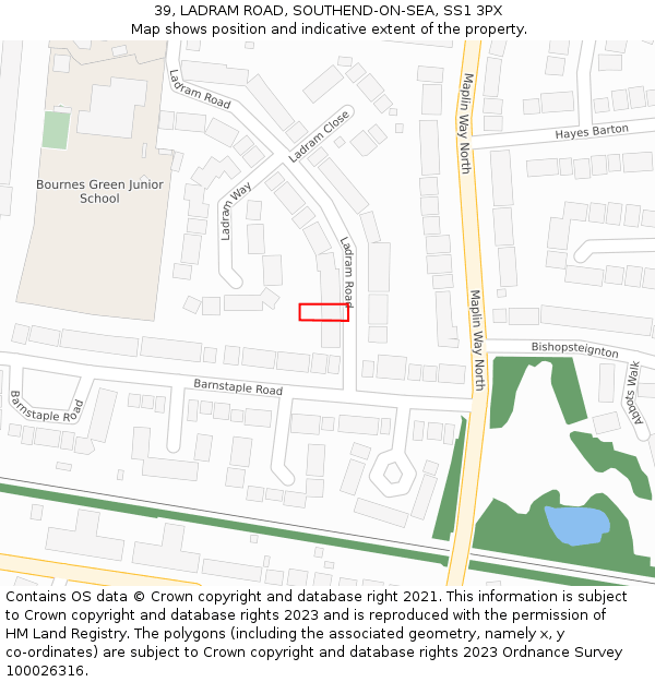 39, LADRAM ROAD, SOUTHEND-ON-SEA, SS1 3PX: Location map and indicative extent of plot