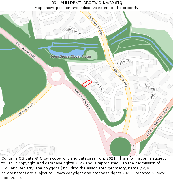 39, LAHN DRIVE, DROITWICH, WR9 8TQ: Location map and indicative extent of plot