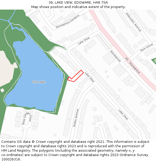 39, LAKE VIEW, EDGWARE, HA8 7SA: Location map and indicative extent of plot