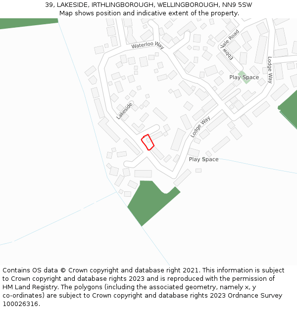 39, LAKESIDE, IRTHLINGBOROUGH, WELLINGBOROUGH, NN9 5SW: Location map and indicative extent of plot