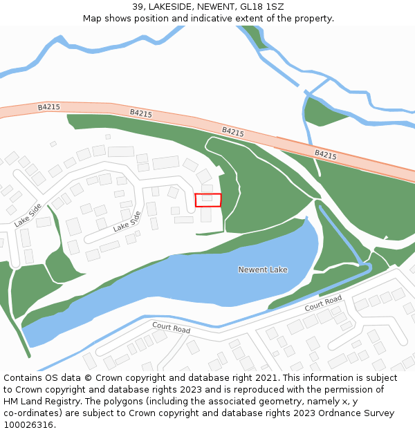39, LAKESIDE, NEWENT, GL18 1SZ: Location map and indicative extent of plot
