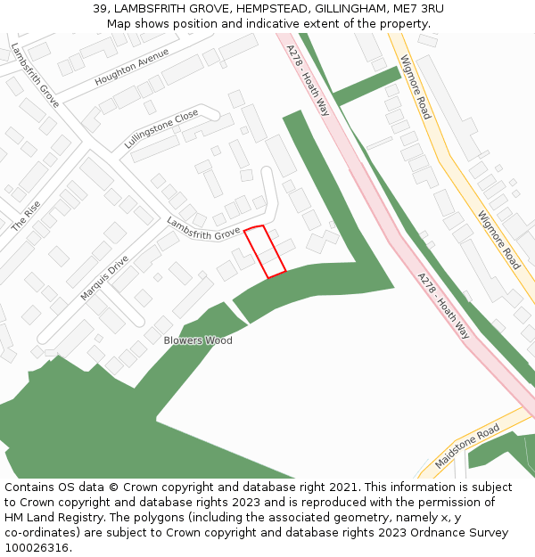 39, LAMBSFRITH GROVE, HEMPSTEAD, GILLINGHAM, ME7 3RU: Location map and indicative extent of plot