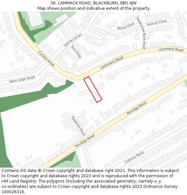 39, LAMMACK ROAD, BLACKBURN, BB1 8JW: Location map and indicative extent of plot