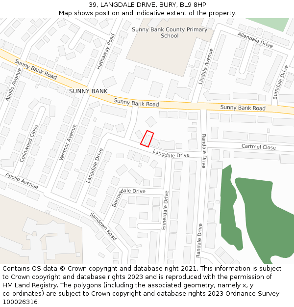 39, LANGDALE DRIVE, BURY, BL9 8HP: Location map and indicative extent of plot