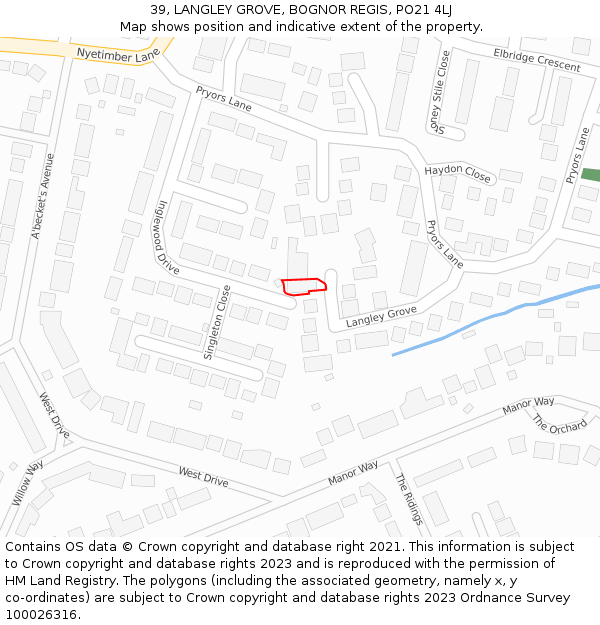 39, LANGLEY GROVE, BOGNOR REGIS, PO21 4LJ: Location map and indicative extent of plot