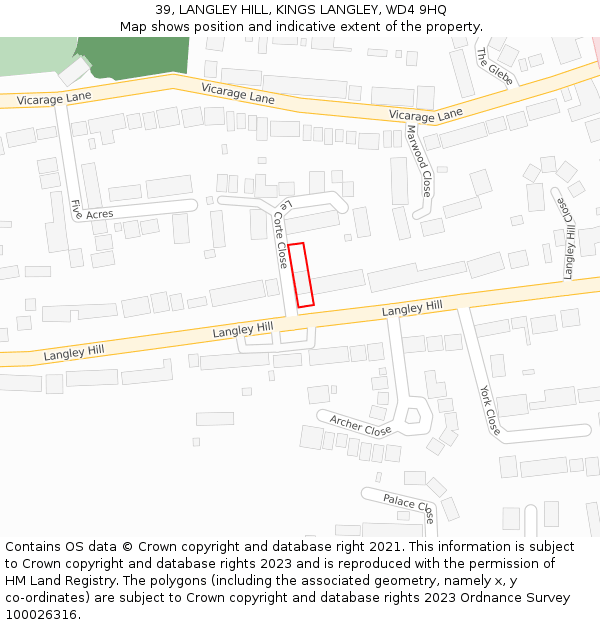 39, LANGLEY HILL, KINGS LANGLEY, WD4 9HQ: Location map and indicative extent of plot