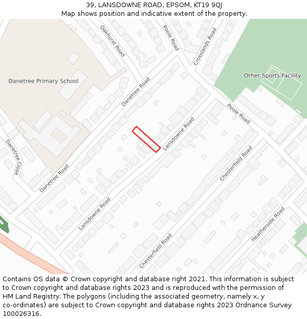 39, LANSDOWNE ROAD, EPSOM, KT19 9QJ: Location map and indicative extent of plot