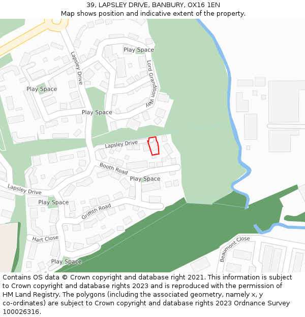 39, LAPSLEY DRIVE, BANBURY, OX16 1EN: Location map and indicative extent of plot